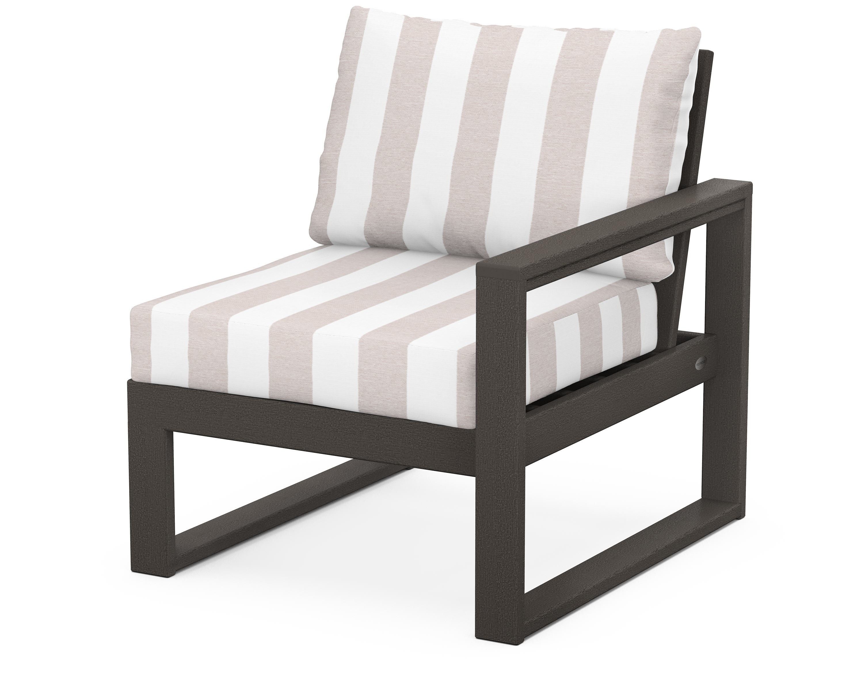 POLYWOOD® EDGE Modular Right Arm Chair in Vintage Coffee / Cabana Stripe Dune Burlap