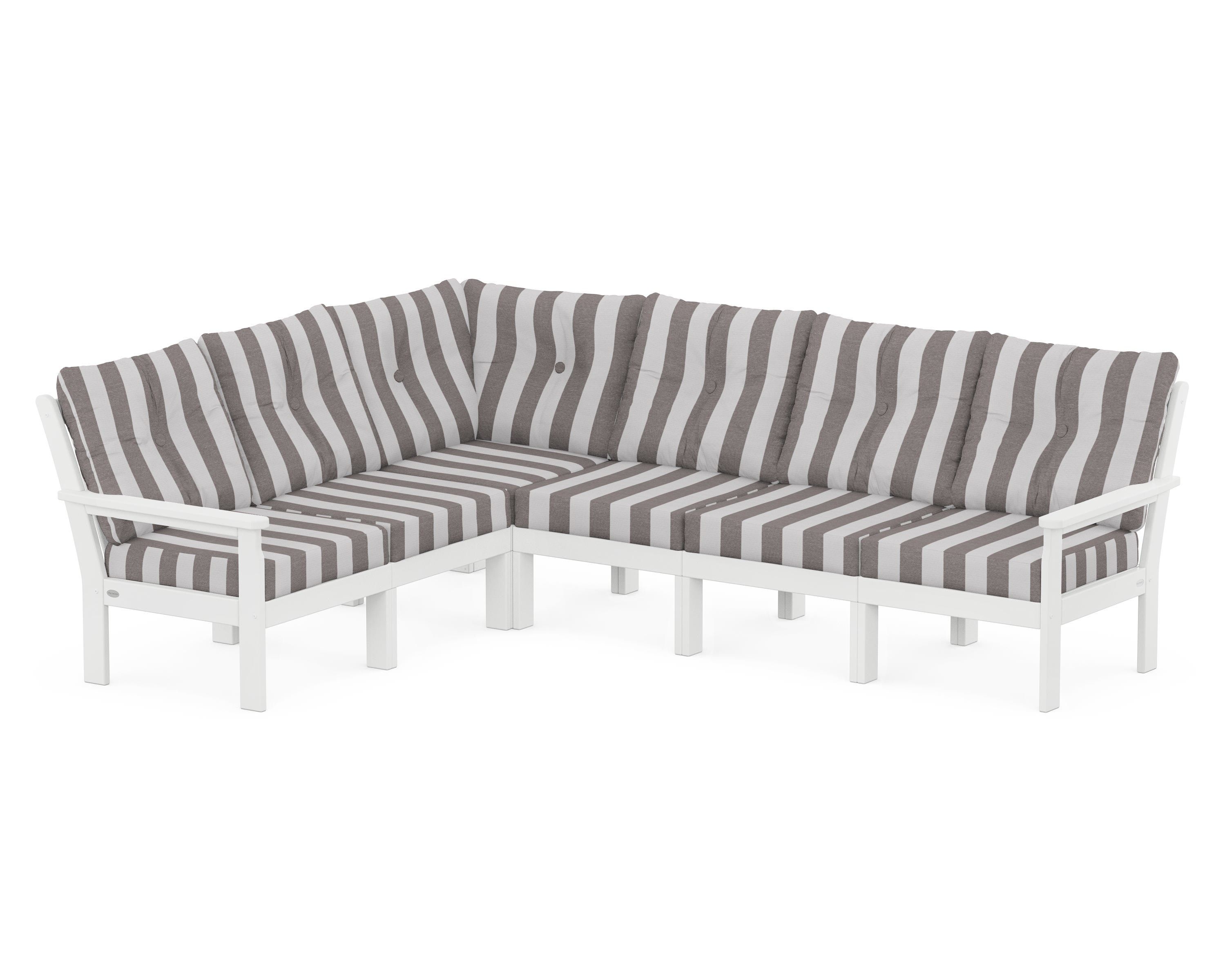 POLYWOOD® Vineyard 6-Piece Sectional in White / Cabana Stripe Grey Mist