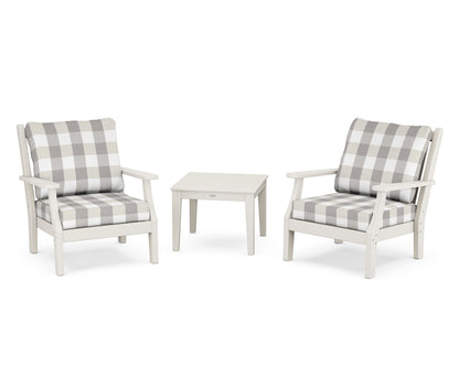 Country Living Wovendale 3-Piece Deep Seating Set in Sand / Buffalo Plaid Grey Mist