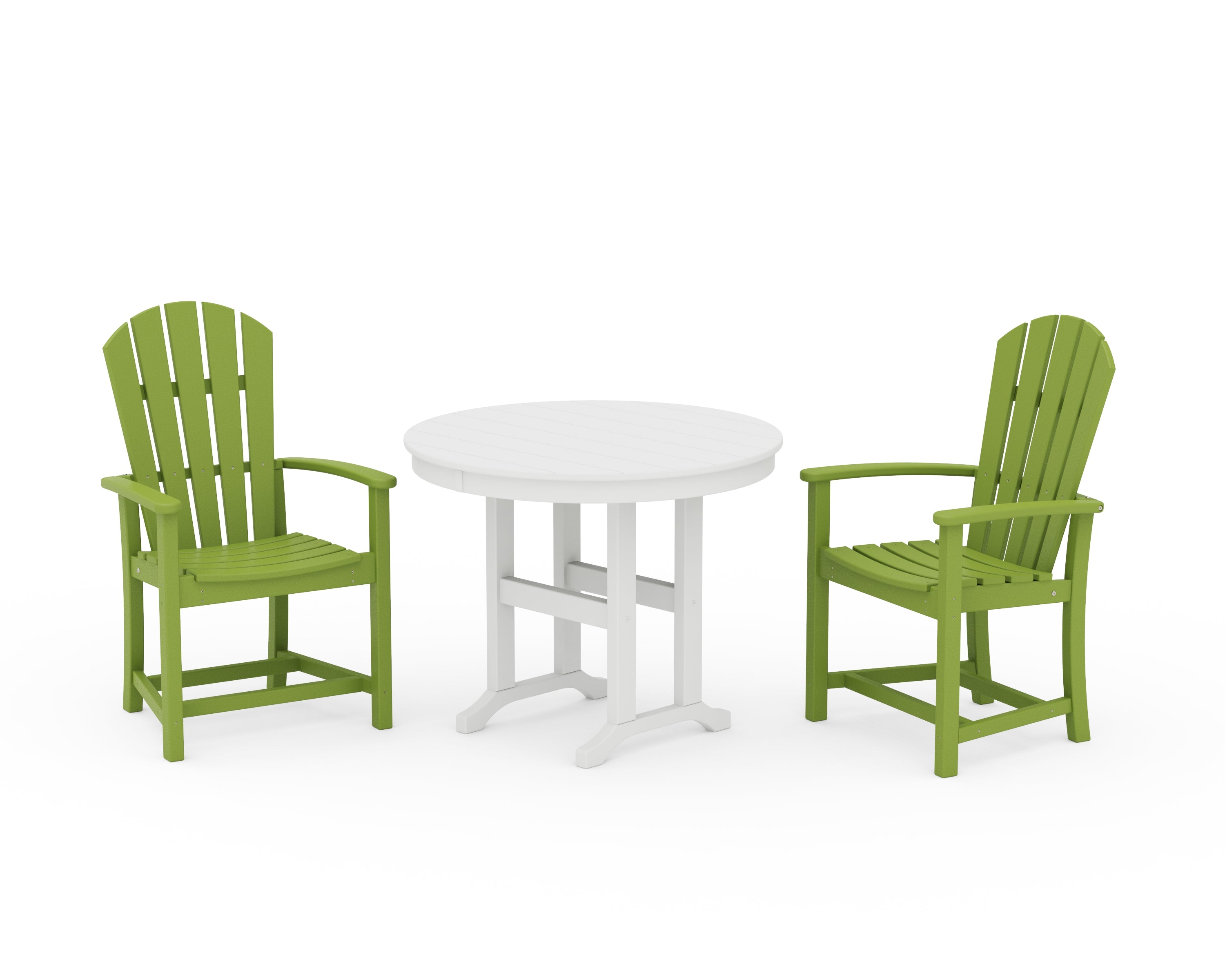 POLYWOOD® Palm Coast 3-Piece Round Farmhouse Dining Set in Lime / White