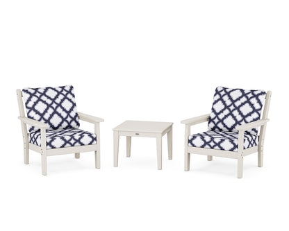 POLYWOOD® Chippendale 3-Piece Deep Seating Set in Sand / Trellis Navy