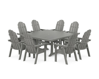 POLYWOOD® Vineyard Curveback Adirondack 9-Piece Square Farmhouse Dining Set with Trestle Legs in Slate Grey