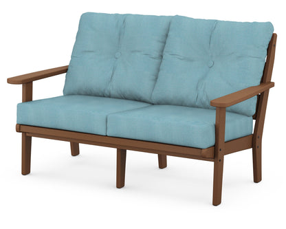 POLYWOOD® Lakeside Deep Seating Loveseat in Teak / Lattice Sky Blue