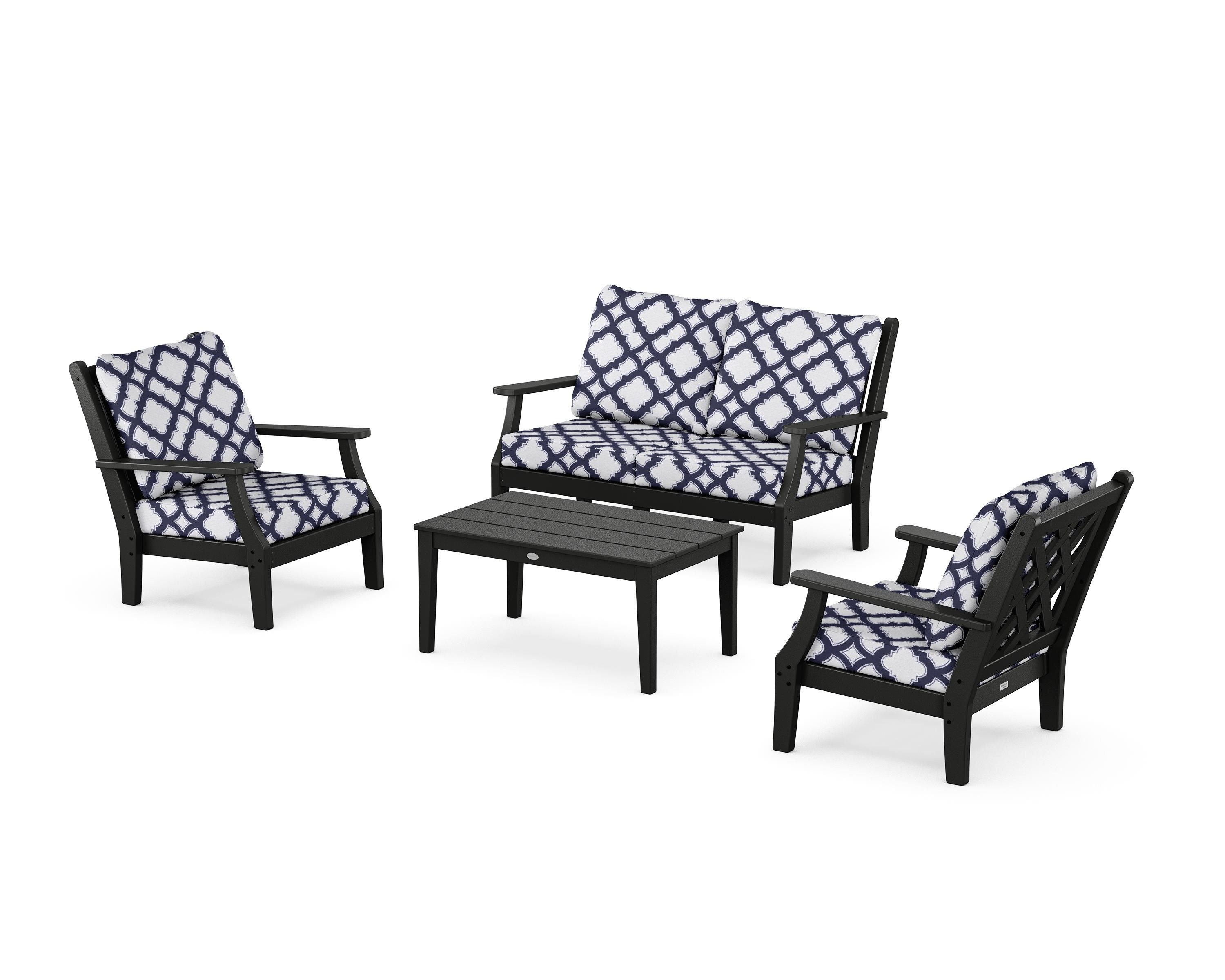 Country Living Wovendale 4-Piece Deep Seating Set with Loveseat in Black / Trellis Navy