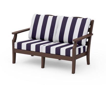 Draper James™ by  POLYWOOD® Savannah Deep Seating Loveseat in Mahogany / Cabana Stripe Navy
