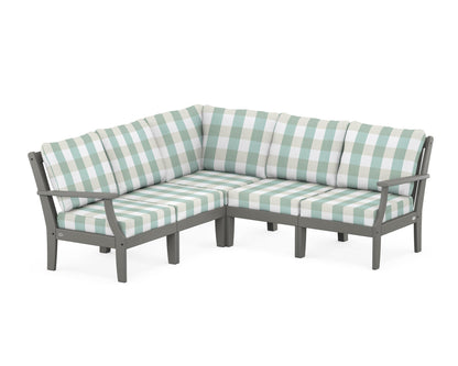 POLYWOOD® Braxton Modular 5-Piece Deep Seating Set in Slate Grey / Buffalo Plaid Glacier Spa