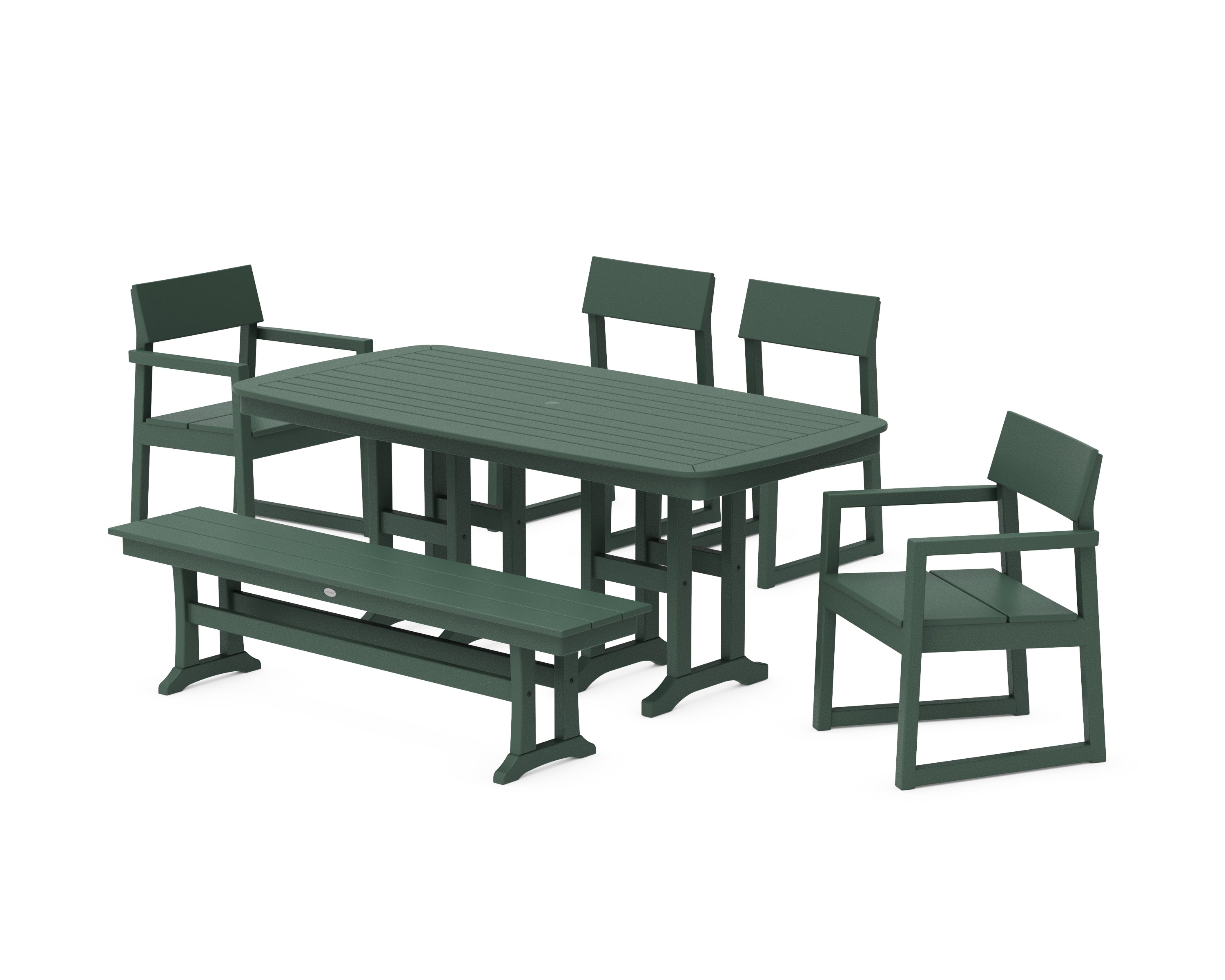 POLYWOOD® EDGE 6-Piece Dining Set with Bench in Green