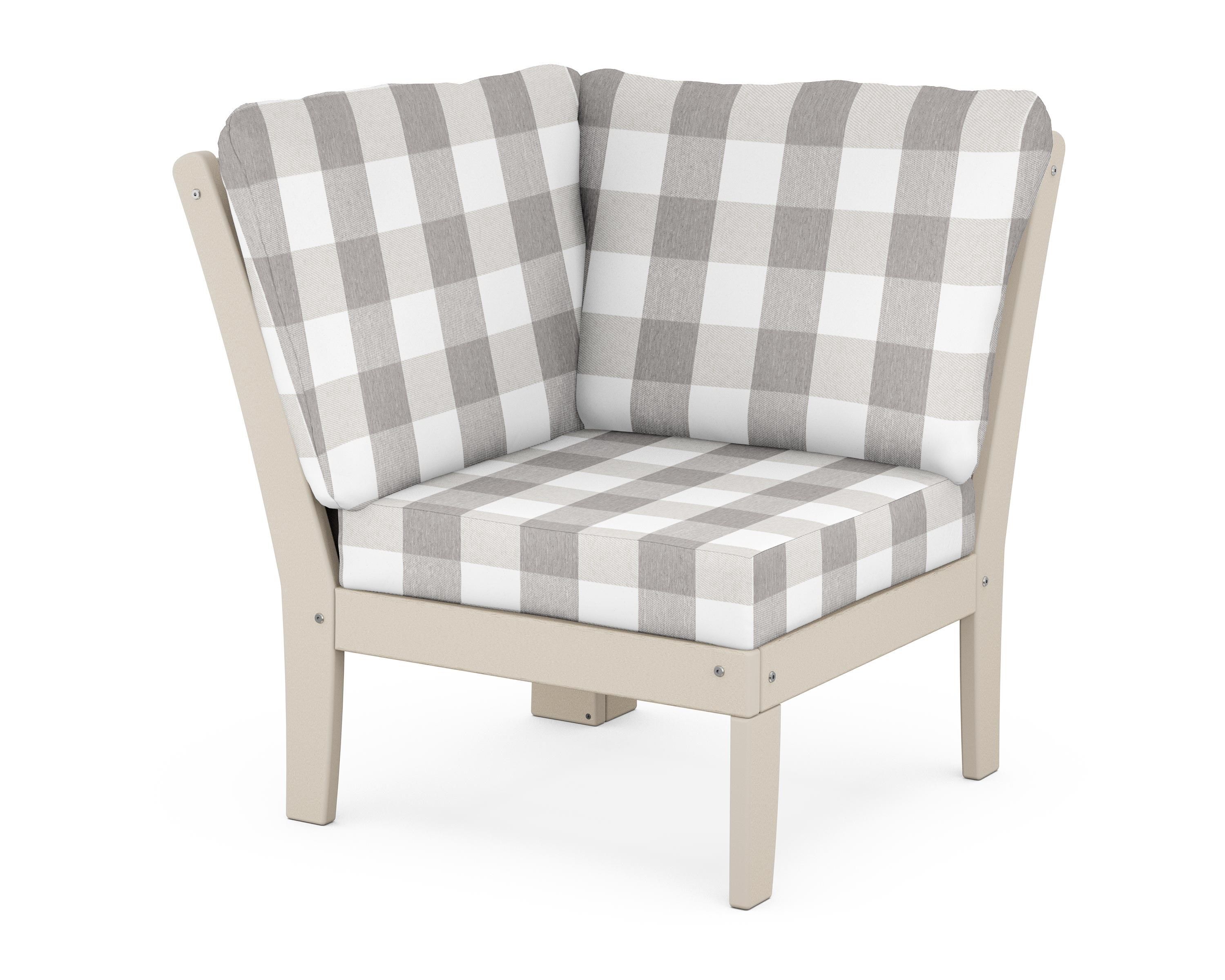 POLYWOOD® Braxton Modular Corner Chair in Sand / Buffalo Plaid Grey Mist