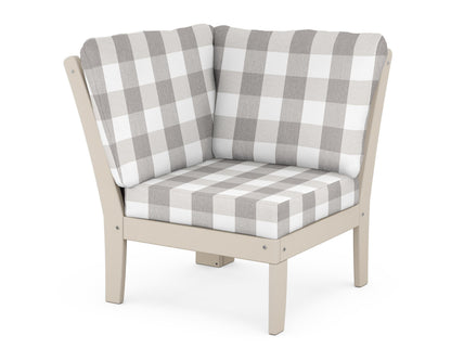 POLYWOOD® Braxton Modular Corner Chair in Sand / Buffalo Plaid Grey Mist