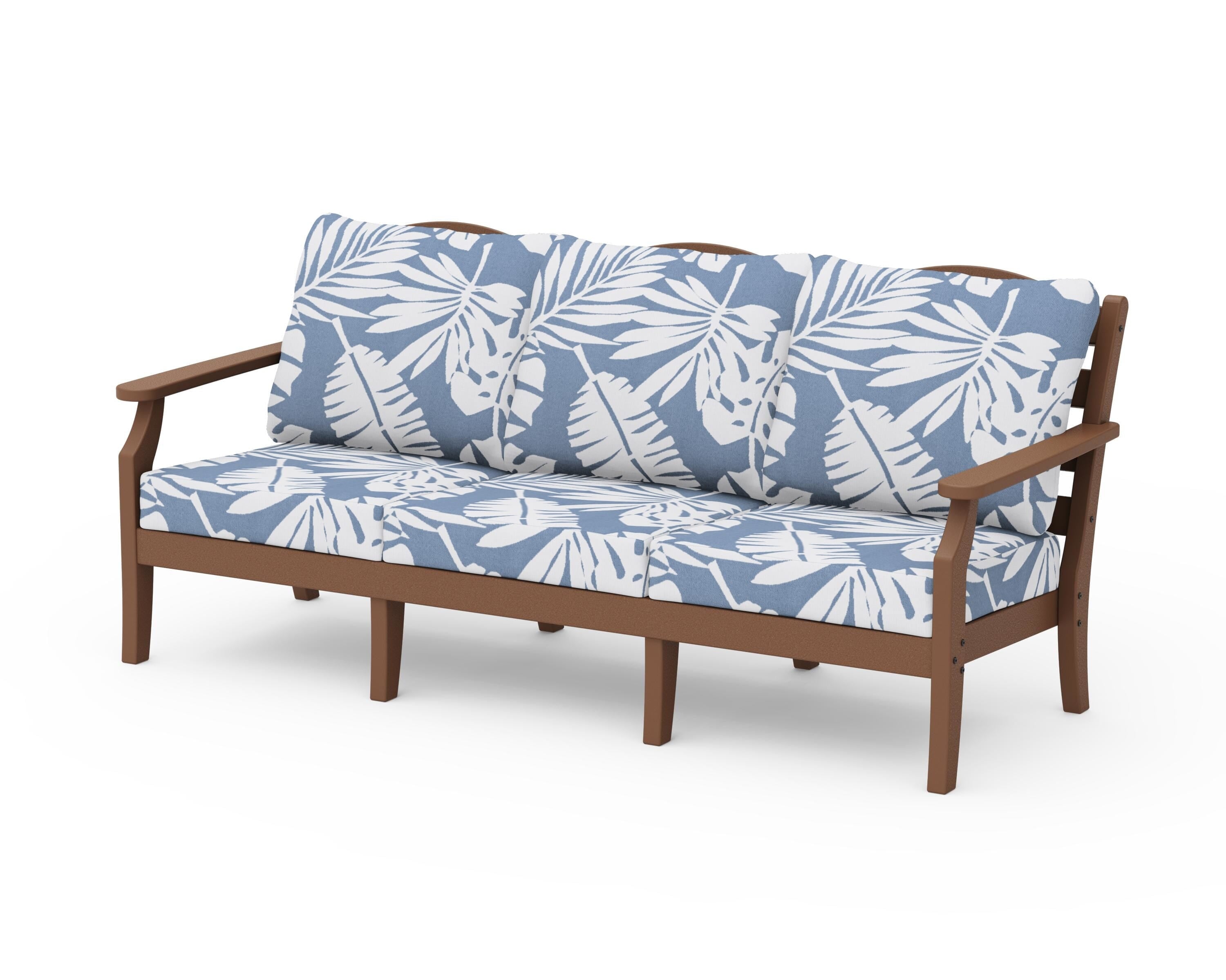 Draper James™ by  POLYWOOD® Savannah Deep Seating Sofa in Teak / Leaf Sky Blue