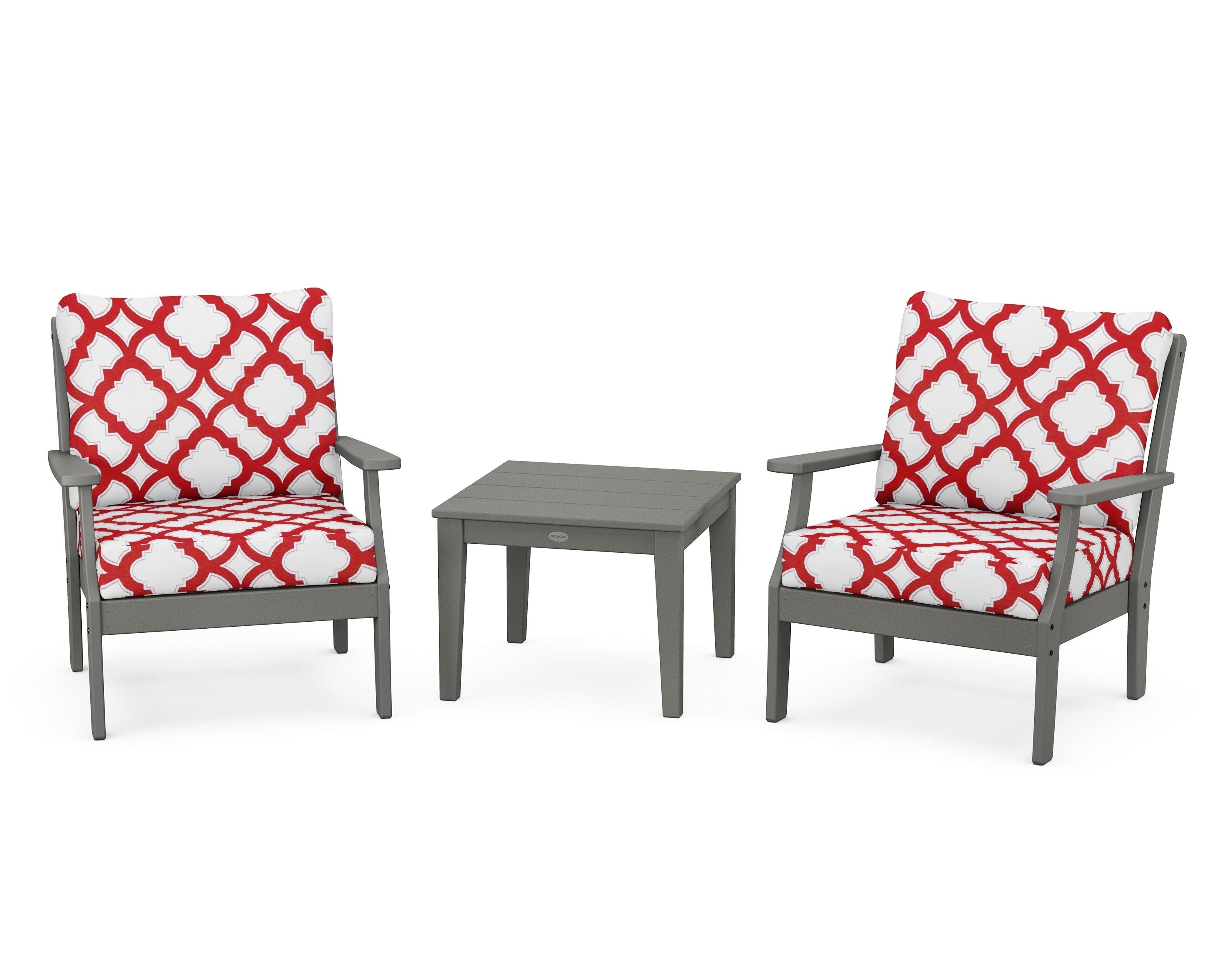 POLYWOOD® Braxton 3-Piece Deep Seating Set in Slate Grey / Trellis Crimson