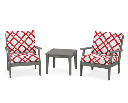 POLYWOOD® Braxton 3-Piece Deep Seating Set in Slate Grey / Trellis Crimson