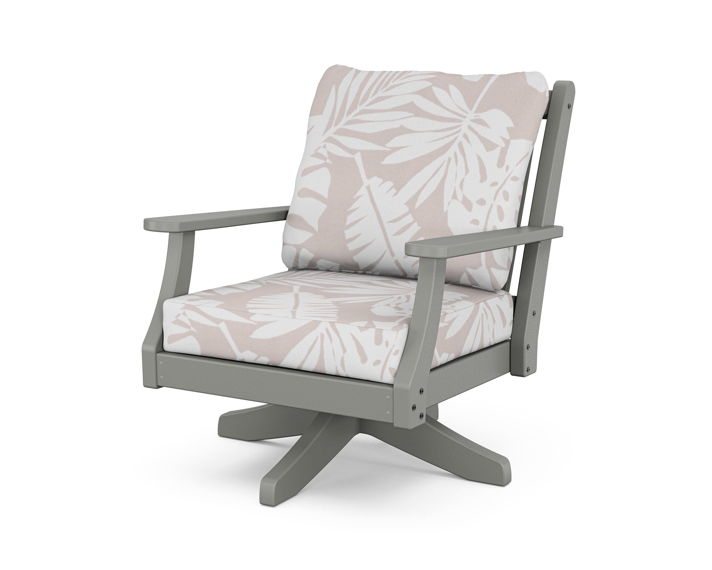 Country Living Wovendale Deep Seating Swivel Chair in Slate Grey / Leaf Dune Burlap
