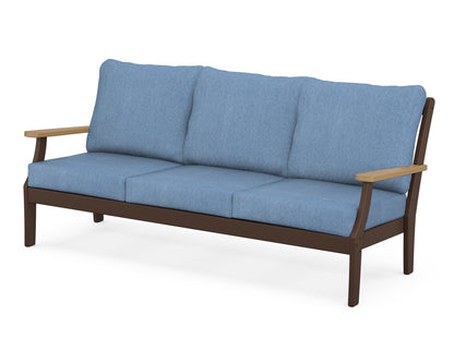 POLYWOOD® Braxton Deep Seating Sofa in Mahogany / Natural / Sky Blue