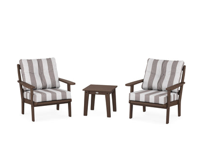 POLYWOOD® Mission 3-Piece Deep Seating Set in Mahogany / Cabana Stripe Grey Mist