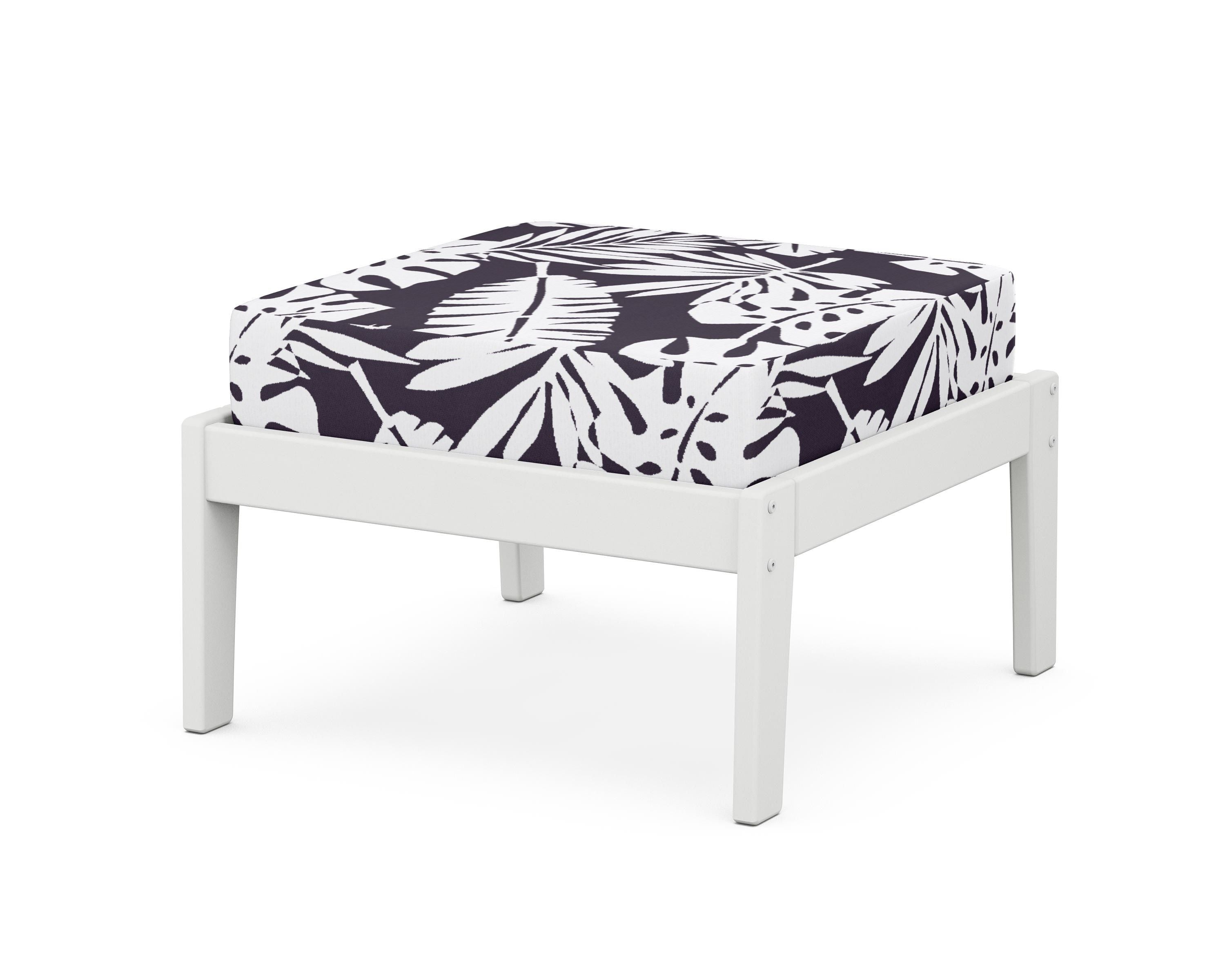 Unbranded Deep Seating Ottoman in White / Leaf Navy