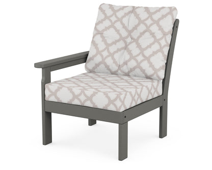 POLYWOOD® Vineyard Modular Left Arm Chair in Slate Grey / Trellis Dune Burlap
