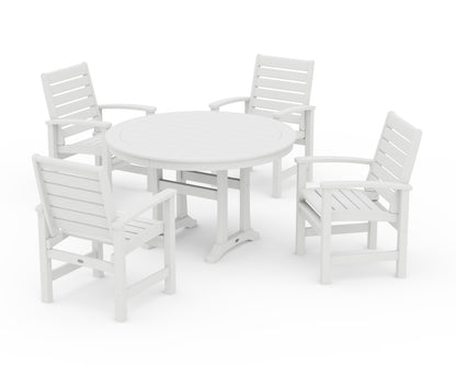 POLYWOOD® Signature 5-Piece Round Dining Set with Trestle Legs in White