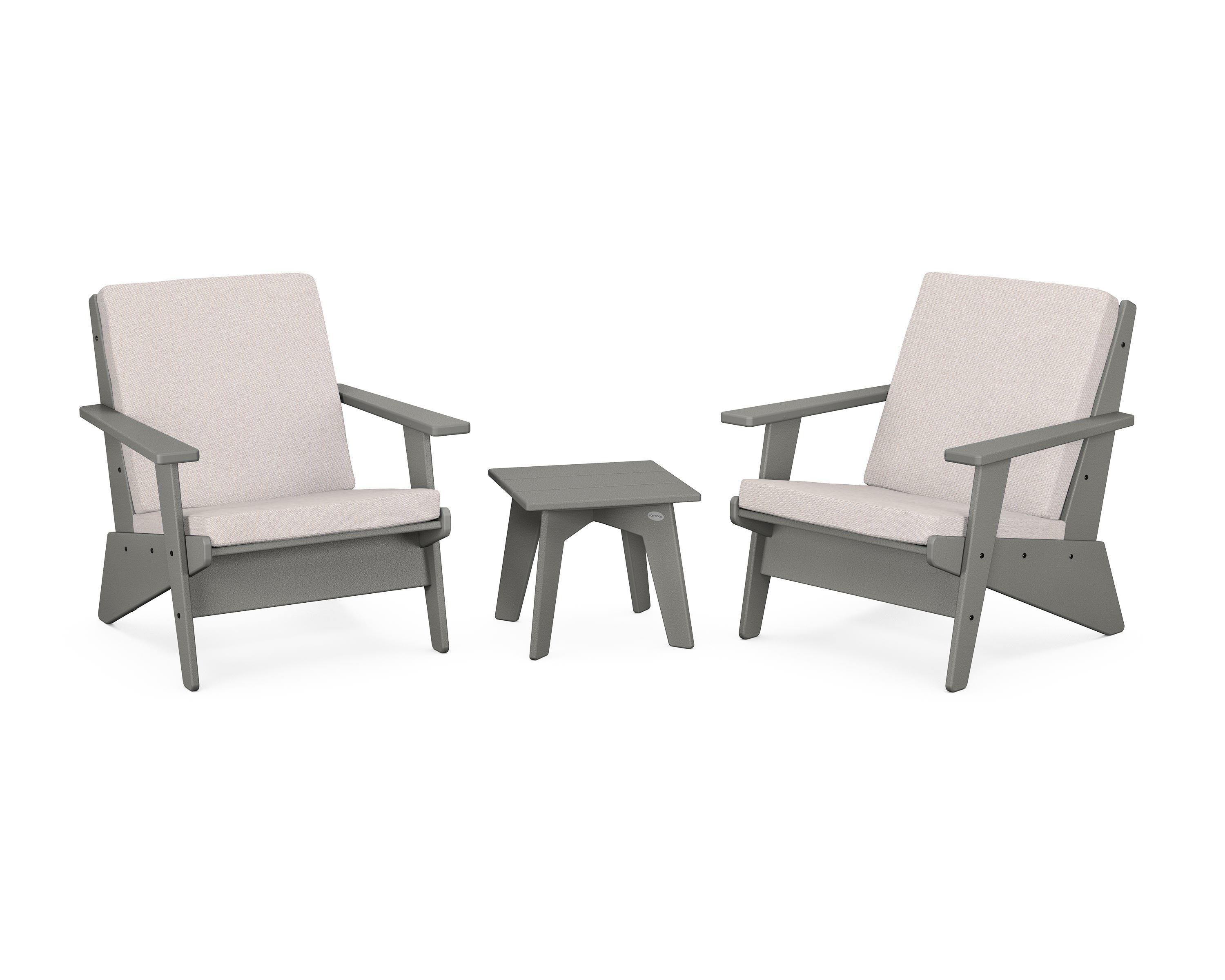 POLYWOOD® Riviera Modern Lounge 3-Piece Set in Slate Grey / Dune Burlap