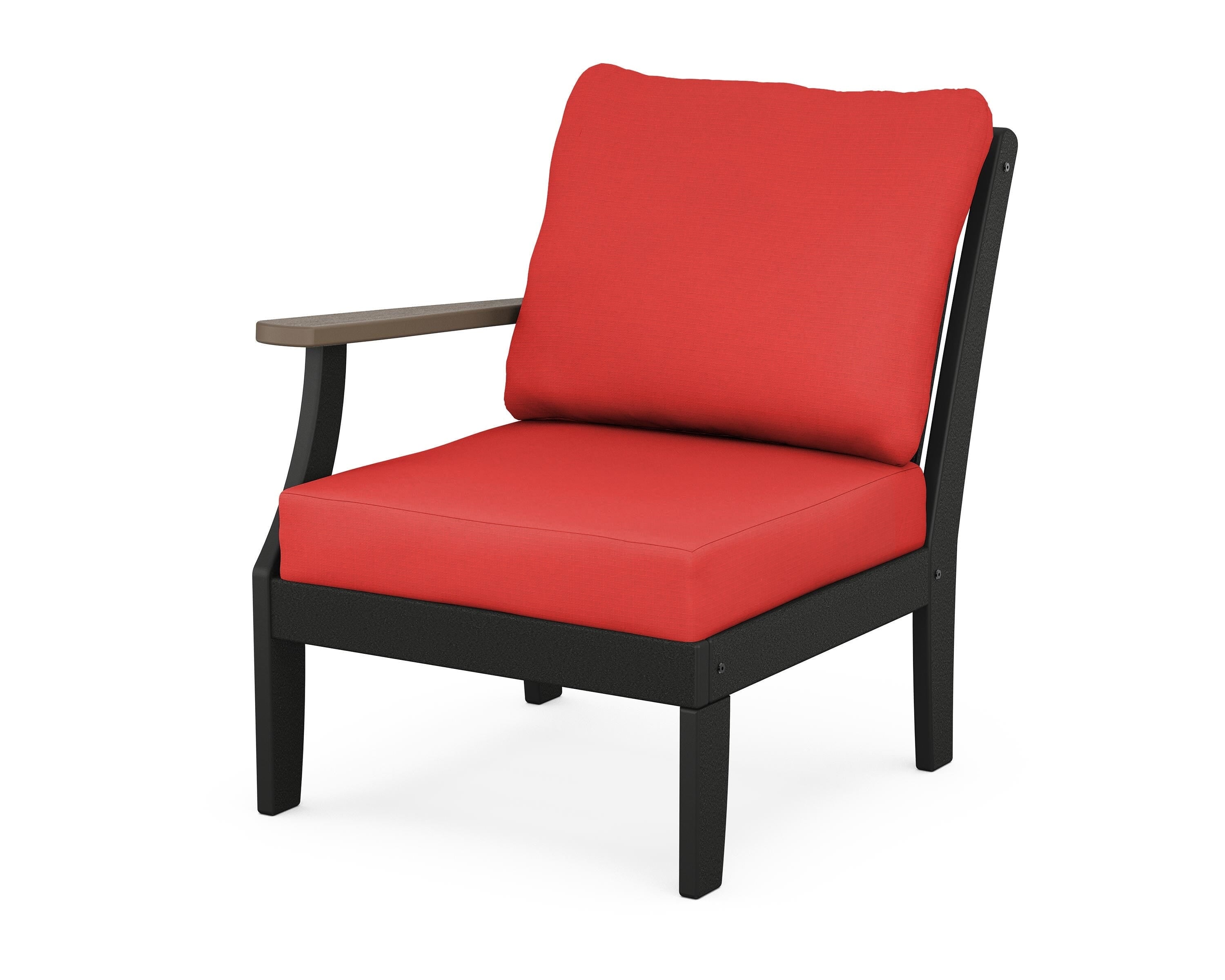 POLYWOOD® Braxton Modular Left Arm Chair in Black / Kona / Crimson Linen