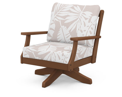 POLYWOOD® Braxton Deep Seating Swivel Chair in Teak / Leaf Dune Burlap