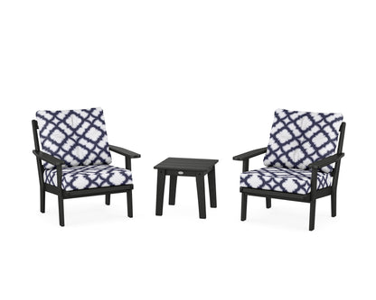 POLYWOOD® Oxford 3-Piece Deep Seating Set in Black / Trellis Navy