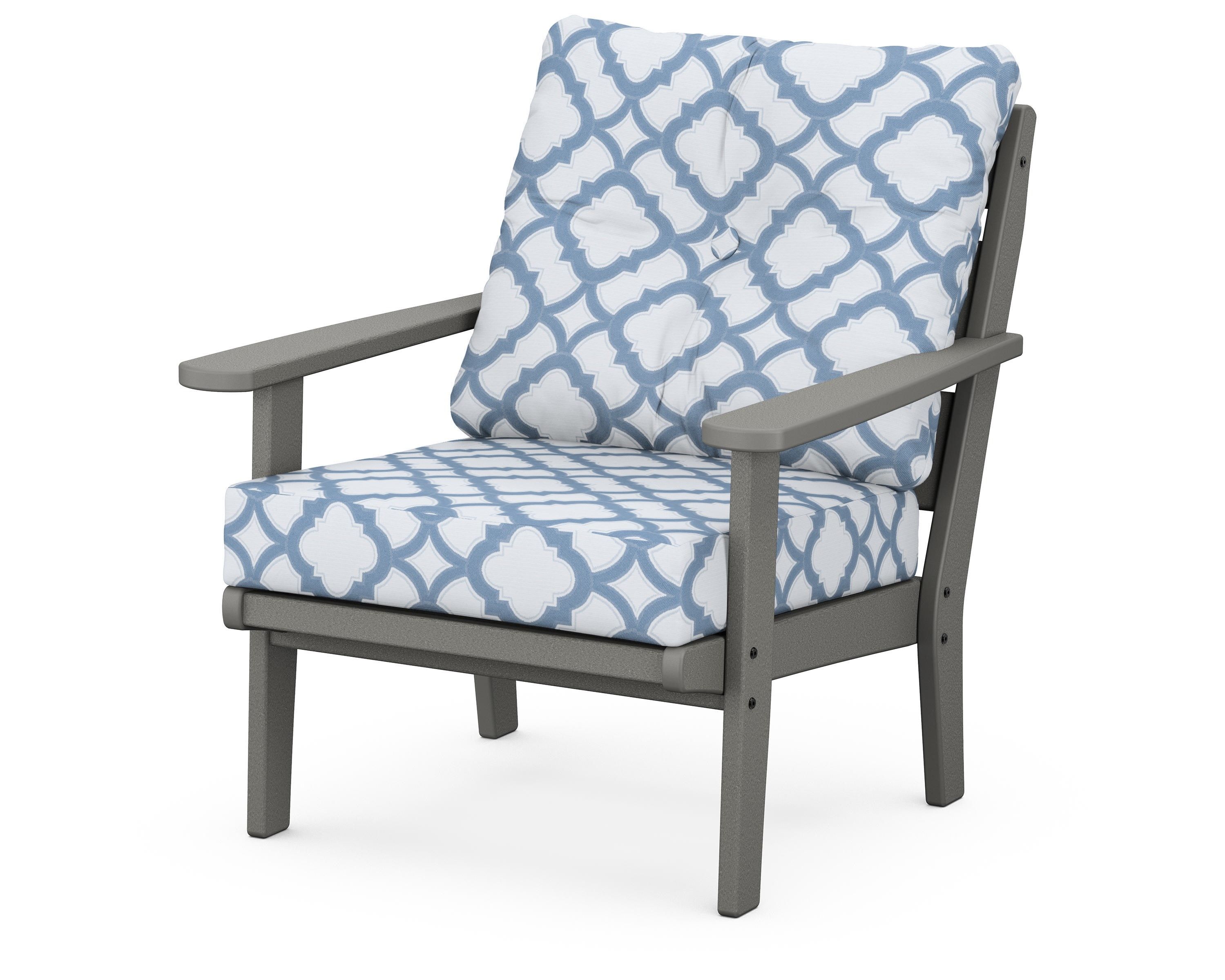 POLYWOOD® Lakeside Deep Seating Chair in Slate Grey / Trellis Sky Blue