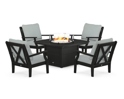 POLYWOOD® Braxton 5-Piece Deep Seating Conversation Set with Fire Pit Table in Black / Spa