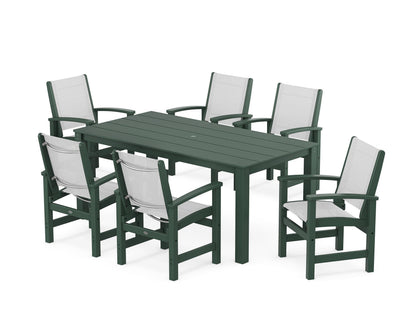 POLYWOOD® Coastal 7-Piece Parsons Dining Set in Green / White Sling