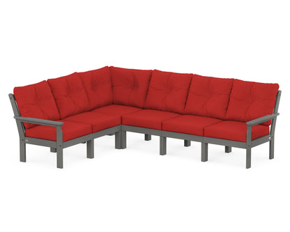 POLYWOOD® Vineyard 6-Piece Sectional in Slate Grey / Crimson Linen