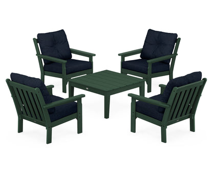 POLYWOOD® Vineyard 5-Piece Deep Seating Conversation Set in Green / Marine Indigo