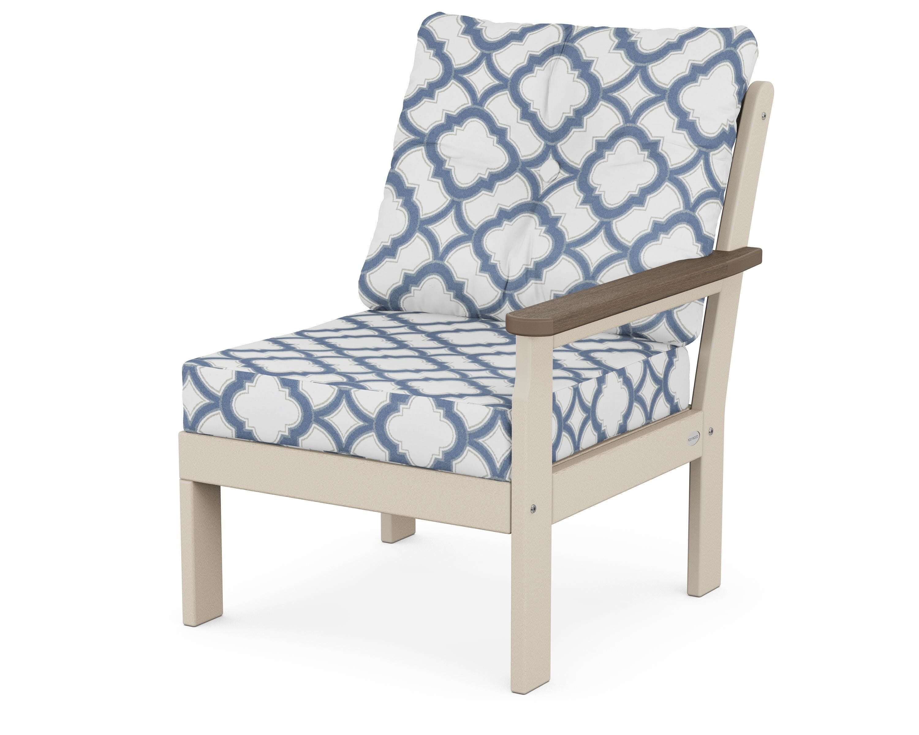 POLYWOOD® Vineyard Modular Right Arm Chair in Sand / Kona / Trellis Sky Blue