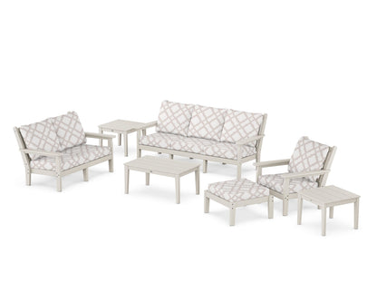 POLYWOOD® Chippendale 7-Piece Deep Seating Set in Sand / Trellis Dune Burlap