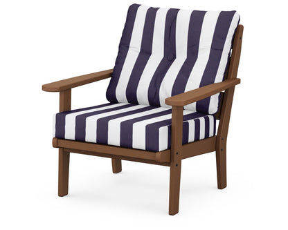 POLYWOOD® Lakeside Deep Seating Chair in Teak / Cabana Stripe Navy