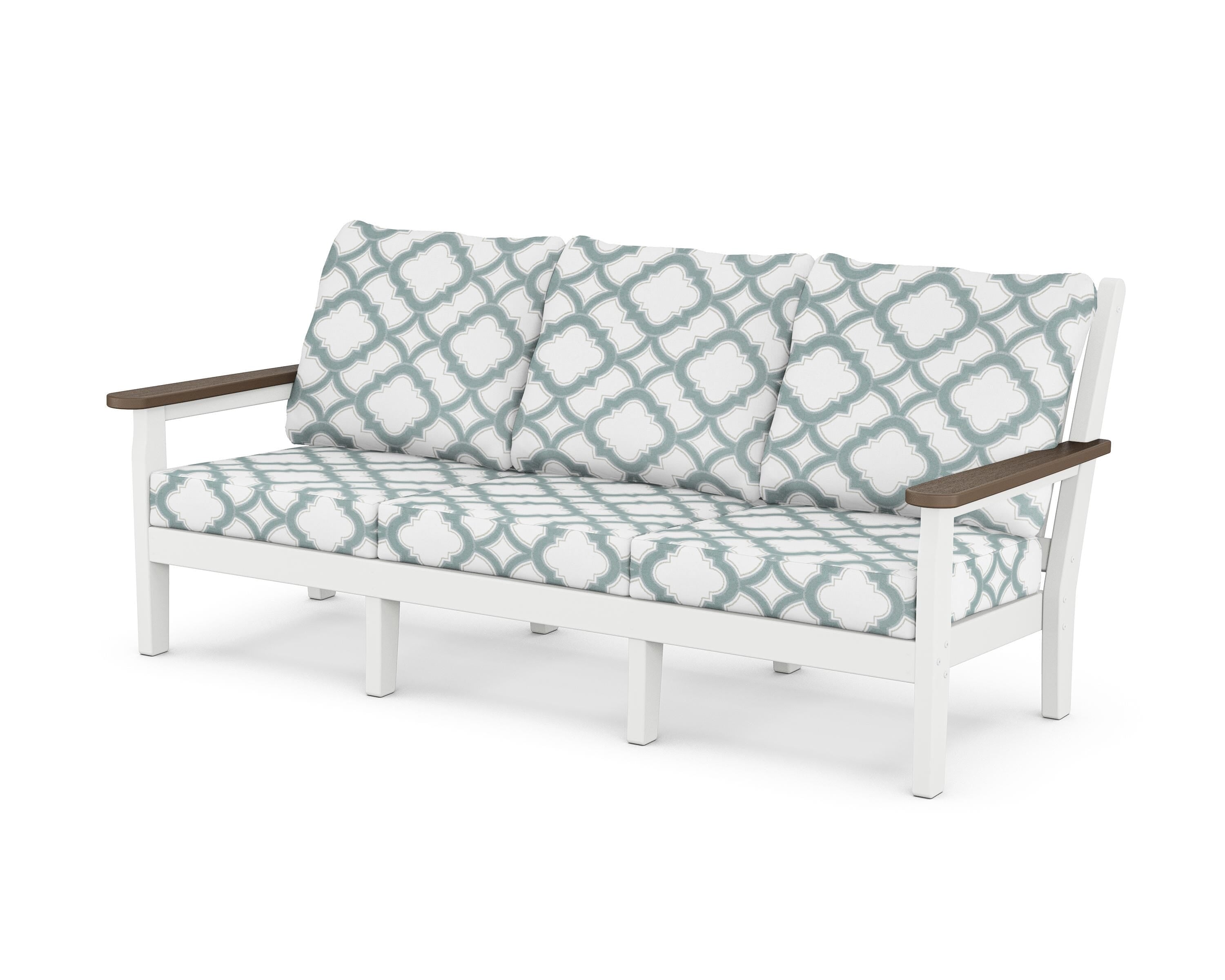 POLYWOOD® Chippendale Deep Seating Sofa in White / Kona / Trellis Glacier Spa
