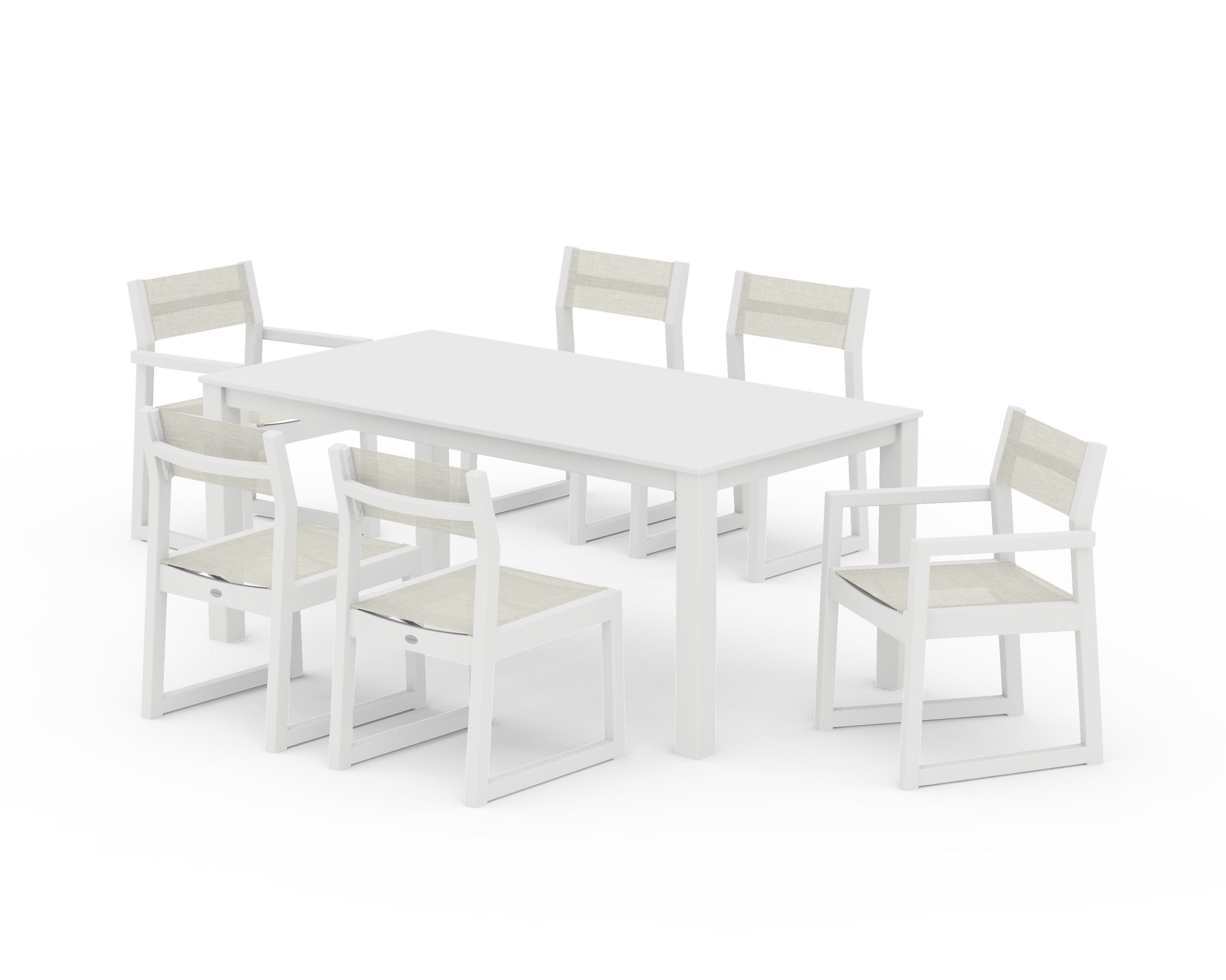 POLYWOOD® EDGE Sling 7-Piece Parsons Dining Set in White / Parchment Sling