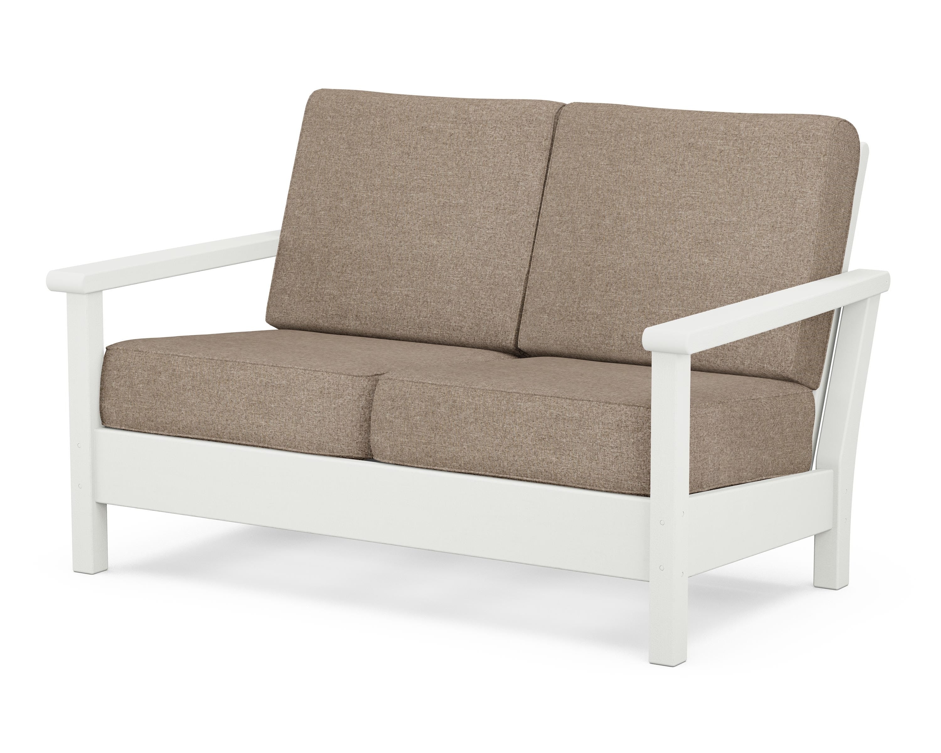 POLYWOOD® Harbour Deep Seating Loveseat in Vintage White / Spiced Burlap