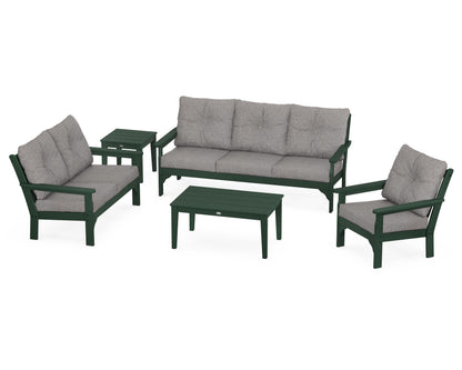 POLYWOOD® Vineyard 5 Piece Deep Seating Set in Green / Grey Mist
