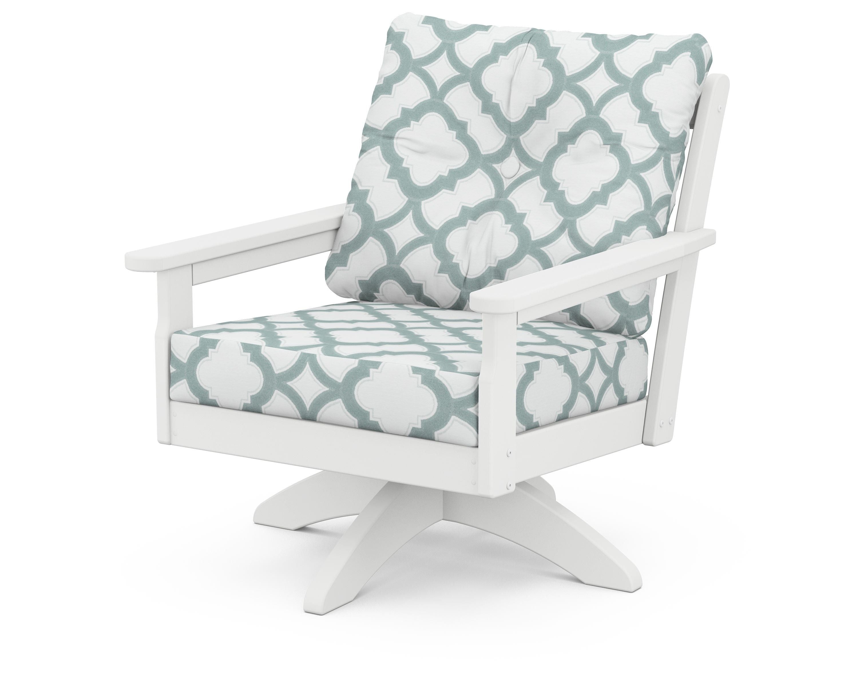 POLYWOOD® Vineyard Deep Seating Swivel Chair in White / Trellis Glacier Spa