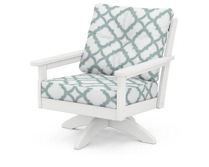 POLYWOOD® Vineyard Deep Seating Swivel Chair in White / Trellis Glacier Spa