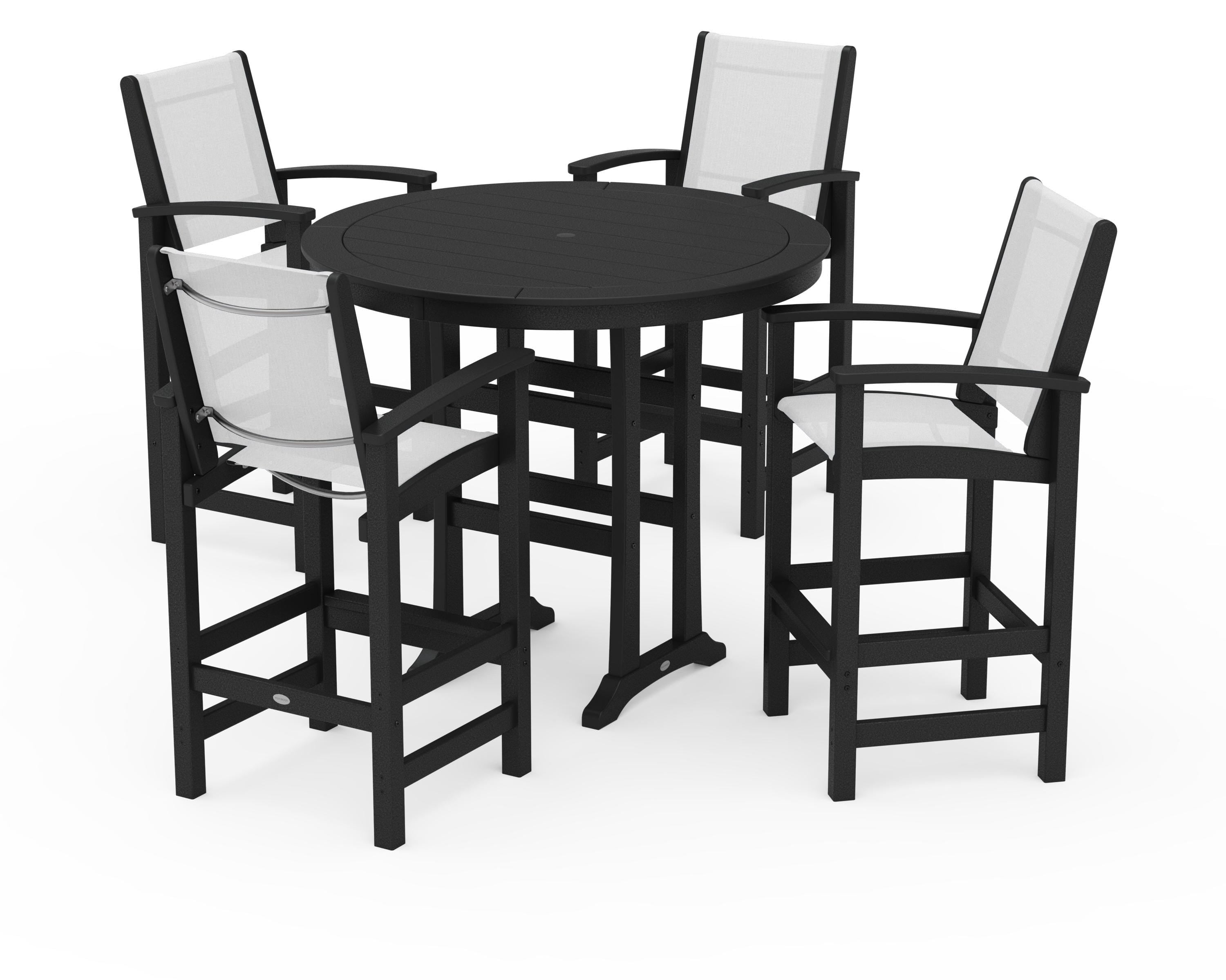 POLYWOOD® Coastal 5-Piece Nautical Trestle Bar Set in Black / White Sling