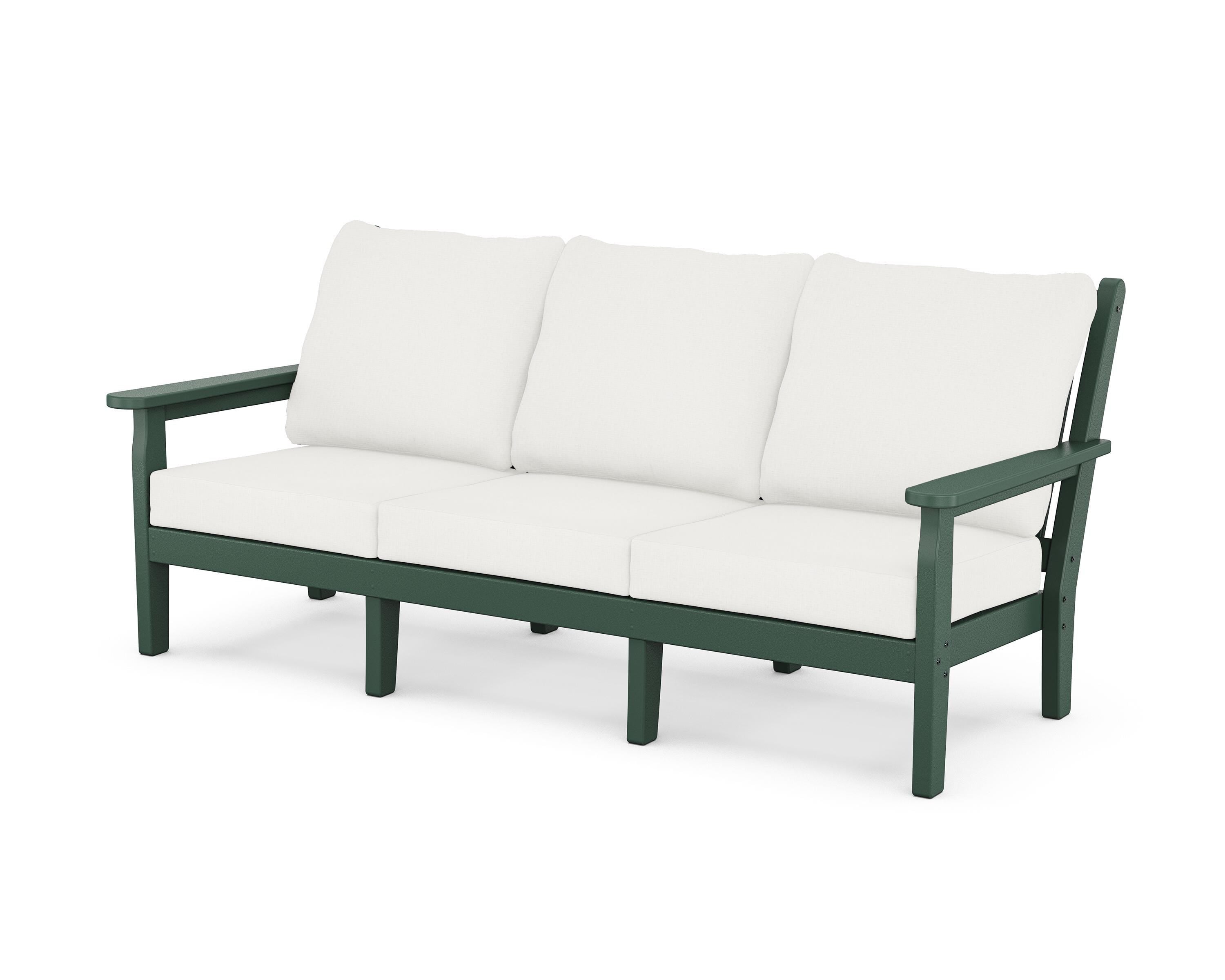 POLYWOOD® Chippendale Deep Seating Sofa in Green / Natural Linen