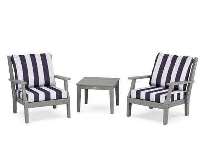 Country Living Wovendale 3-Piece Deep Seating Set in Slate Grey / Cabana Stripe Navy
