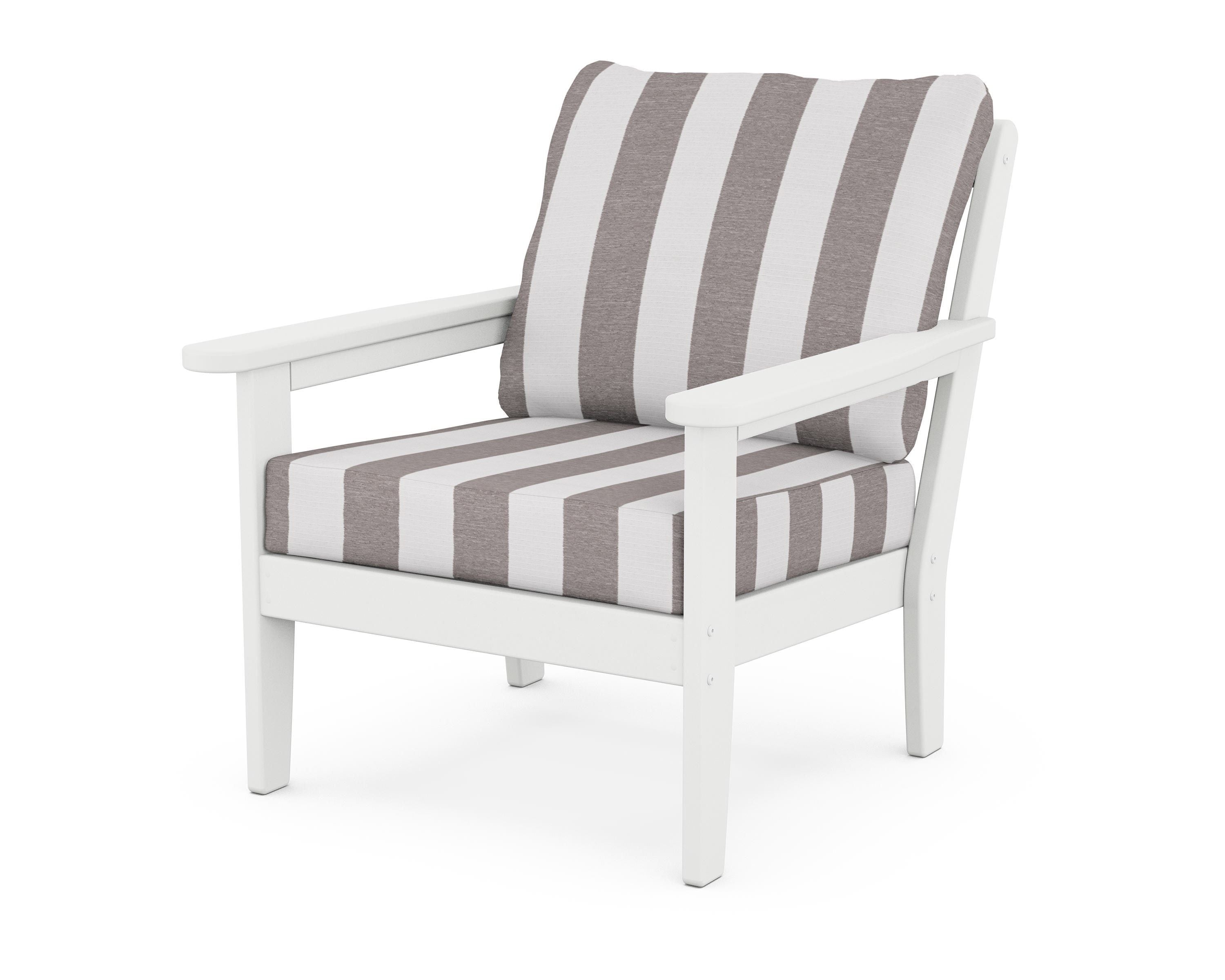 Country Living Cottage Deep Seating Chair in White / Cabana Stripe Grey Mist