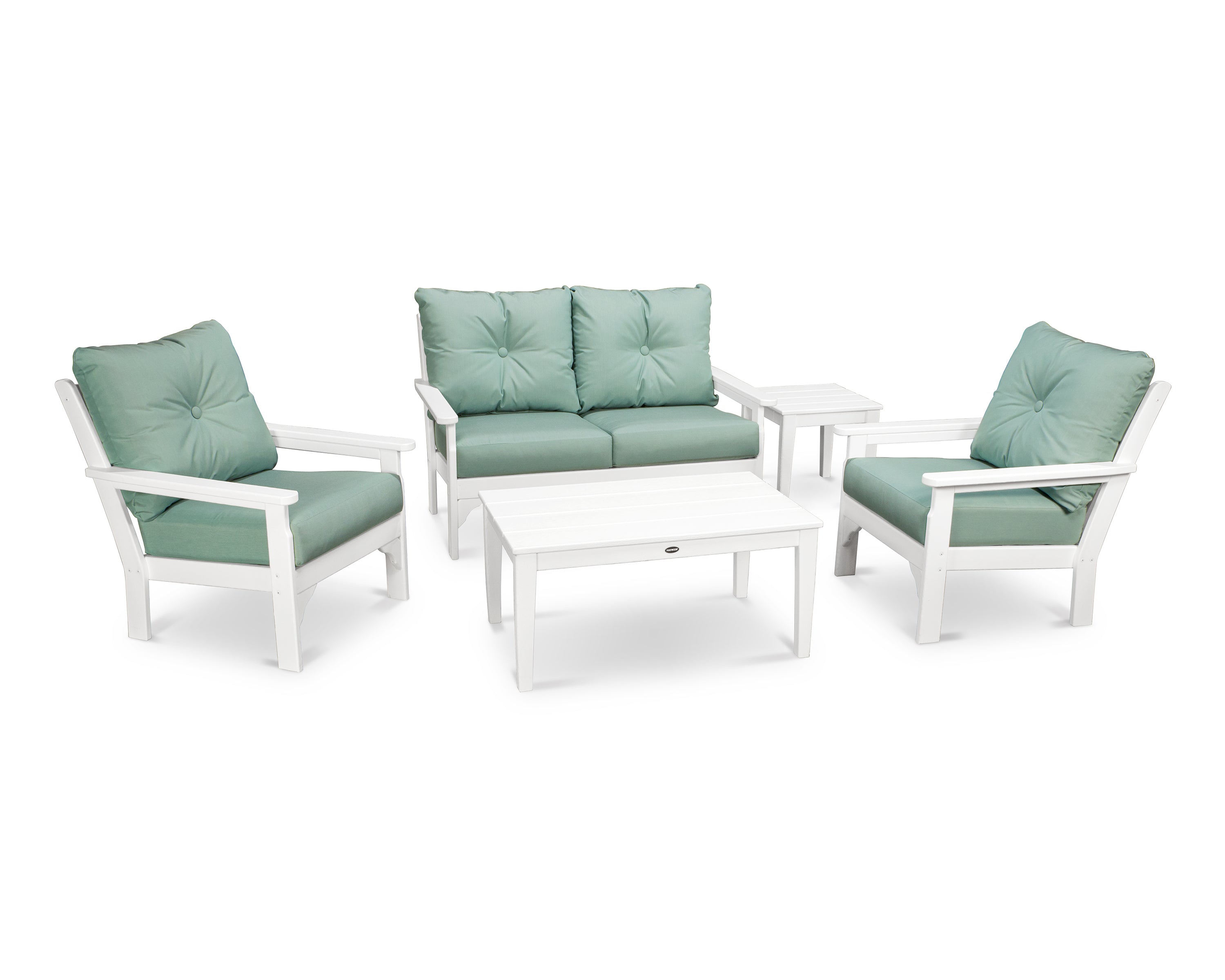 POLYWOOD® Vineyard 5-Piece Deep Seating Set in White / Spa