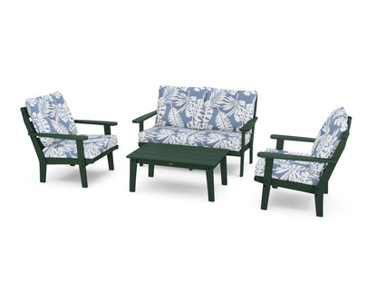 POLYWOOD® Lakeside 4-Piece Deep Seating Set in Green / Leaf Sky Blue