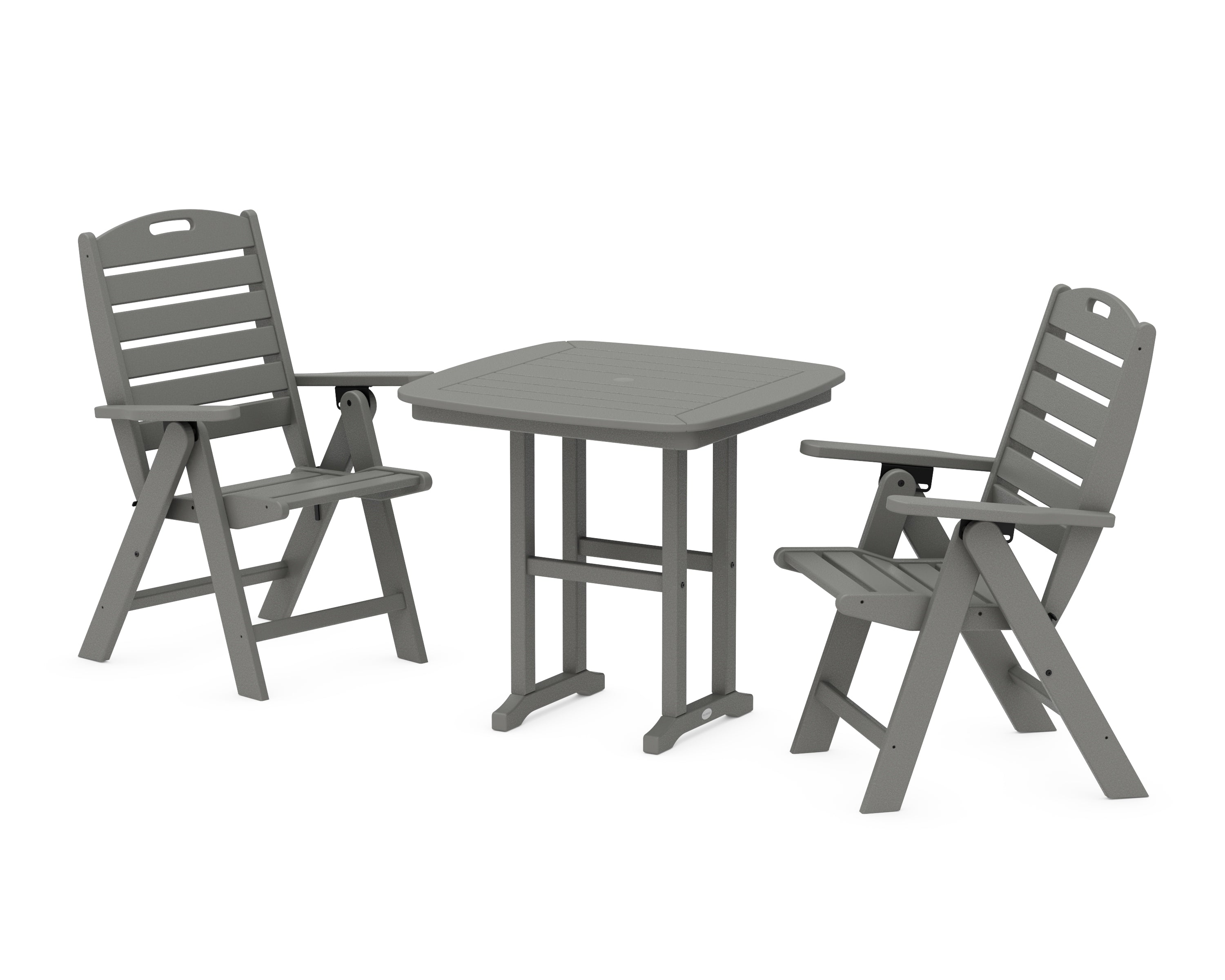 POLYWOOD® Nautical Folding Highback Chair 3-Piece Dining Set in Slate Grey