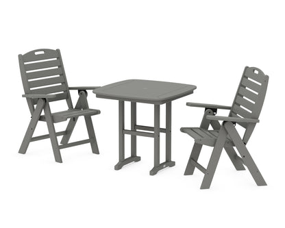POLYWOOD® Nautical Folding Highback Chair 3-Piece Dining Set in Slate Grey