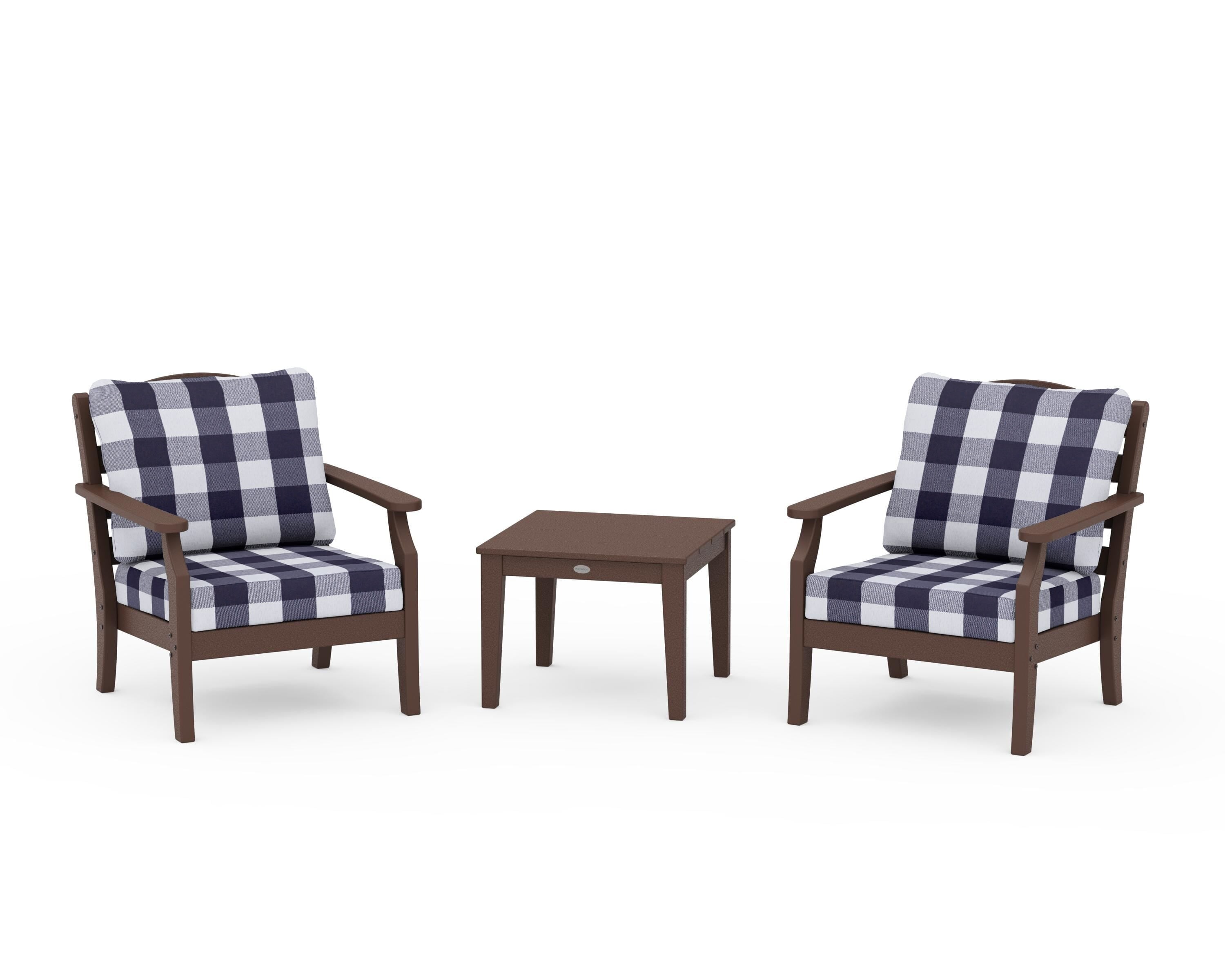 Draper James™ by  POLYWOOD® Savannah 3-Piece Deep Seating Set in Mahogany / Buffalo Plaid Navy
