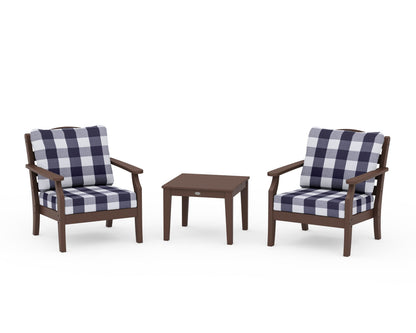 Draper James™ by  POLYWOOD® Savannah 3-Piece Deep Seating Set in Mahogany / Buffalo Plaid Navy